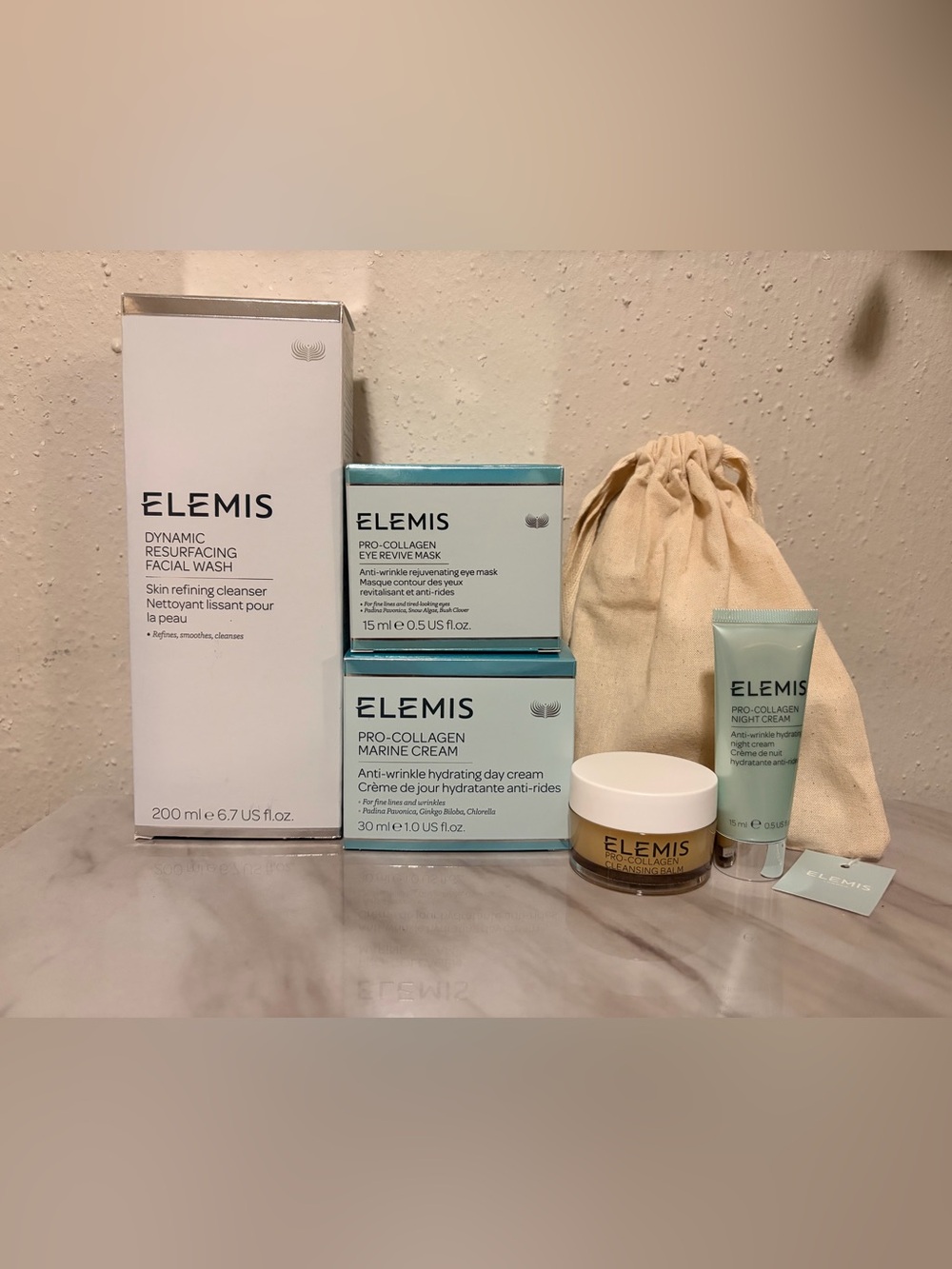 ELEMIS BUNDLE- Face wash, pro collagen face cream, eye revive mask & travel set.